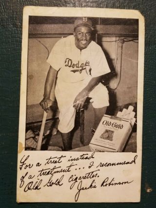 1948 Old Gold Cigarettes Card Jackie Robinson Kneeling In Dugout