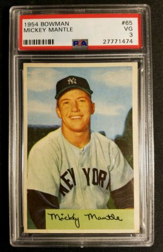 1954 Bowman 65 Mickey Mantle - Psa 3 Vg - Great Centering,  Awesome