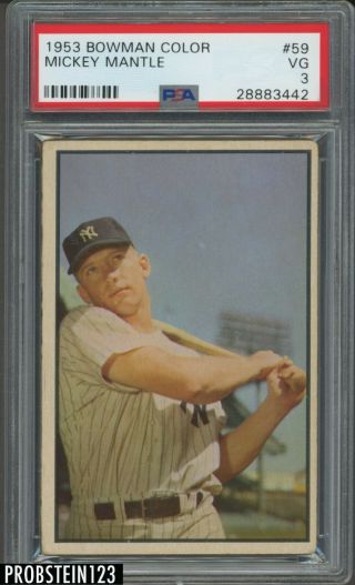 1953 Bowman Color 59 Mickey Mantle York Yankees Hof Psa 3 " Looks Nicer "