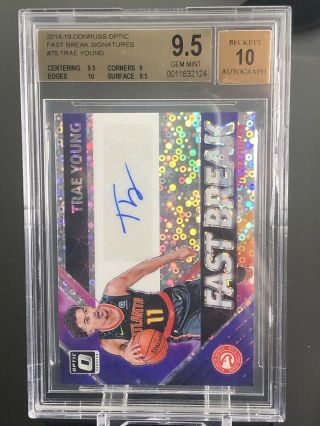 2018 Donruss Optic Fast Break Signatures Trae Young Rookie Auto Bgs 9.  5 W/ 10