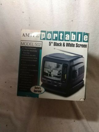 Vintage Amtel 5 " Black And White Tv Model 502 Portable Battery Operated With Pow