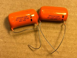 2 Nos Vintage Sprague Orange Drop.  25 Uf 600v Capacitors 6ps Old 220p