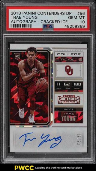 2018 Panini Contenders Draft Cracked Ice Trae Young Rookie Rc Auto /23 Psa 10