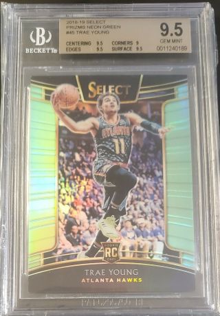 Trae Young 2018 - 19 Select Neon Green Prizm Rookie Rc 15/75 Bgs 9.  5 Gem
