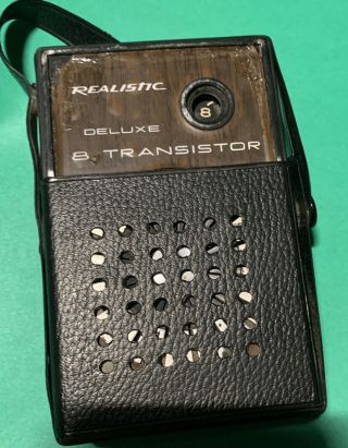 Vintage Portable Pocket Realistic Deluxe AM 8 Transistor Radio & Carry Case WORK 3
