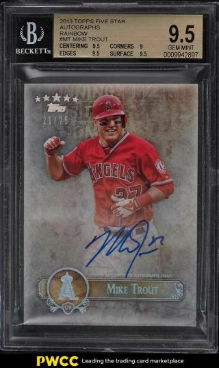 2013 Topps Five Star Rainbow Mike Trout Auto /25 Mt Bgs 9.  5 Gem