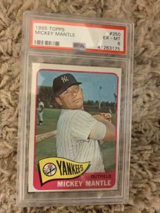 1965 Topps 350 Mickey Mantle - Psa 6 Ex - Mt - Great Card