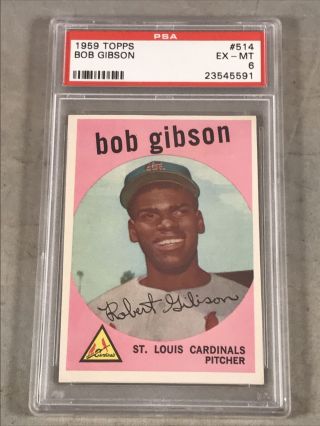 1959 Topps 514 Bob Gibson Psa Ex - Mt 6 Hof Rc Rookie Card