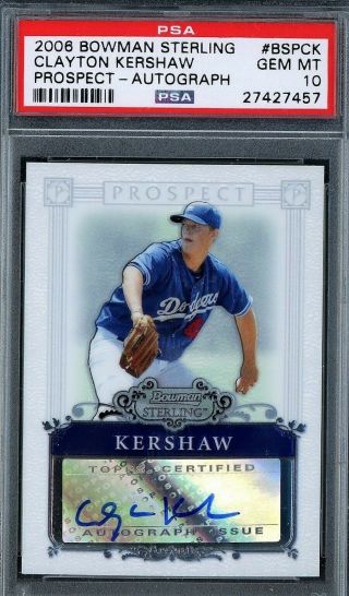 Psa 10 2006 Bowman Sterling Prospect Auto Clayton Kershaw Rookie (rc) Dodgers