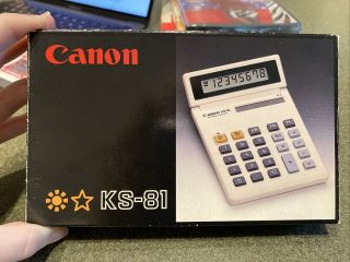 Canon Ks - 81 Vintage Electronic Solar Powered Calculator W/ Stand &