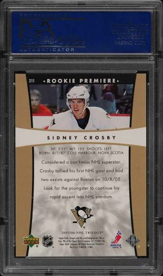 2005 Upper Deck Trilogy Sidney Crosby ROOKIE RC /999 211 PSA 10 GEM 2