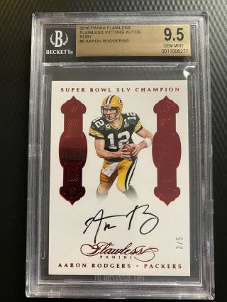 2016 Panini Flawless Aaron Rodgers Ruby Victors Auto 3/5 Bgs 9.  5/10 Gem