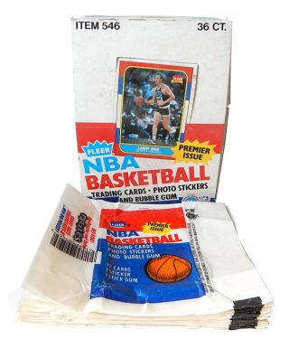 1986 - 87 Fleer Basketball Empty Display Box & 36 Wax Pack Wrappers Jordan Rookie