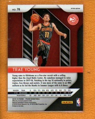 Trae Young 2018 - 19 Panini Prizm Rc Choice Blue Yellow and Green Prizms 78 2