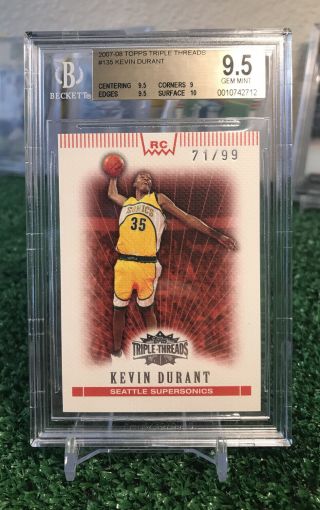 2007 - 08 Kevin Durant Topps Triple Threads Red Refractor Rookie /99 Bgs 9.  5 Pop 3