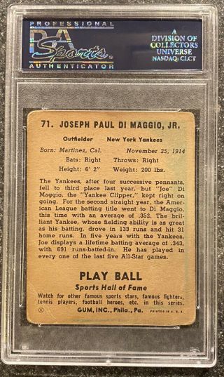 1941 Play Ball Joe DiMaggio PSA 2 Good 2