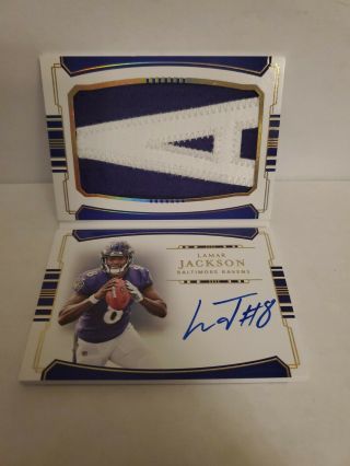2018 National Treasures Lamar Jackson Booklet Patch Auto Rc Nameplate 2/7