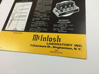 Vintage MCINTOSH MC 240 Dual 40 Watt Amplifier Dealer Specifications Sheet Ad 3