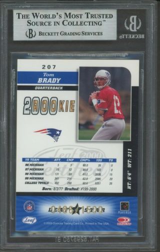 2000 Leaf Certified 207 Tom Brady Patriots RC Rookie 486/1500 BGS 9 w/ 9.  5 2