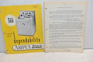 Vintage 1952 Ampex 300 Reel To Reel Tape Recorder Brochure And Spec Book