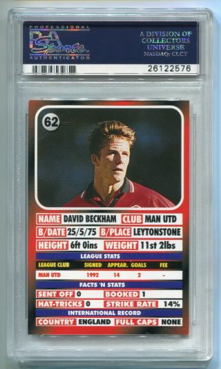 1995 LCD Publishing Premier Man U.  62 David Beckham RC Rookie Card PSA 8 NM - 2