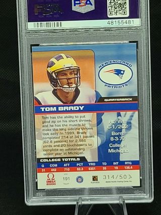 2000 pacific omega Tom Brady Psa 8 rookie rc /500 Patriots buccaneers 2
