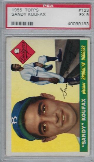 1955 Topps Sandy Koufax Brooklyn Dodgers 123 Psa 5 Ex Rookie Rc Sharp