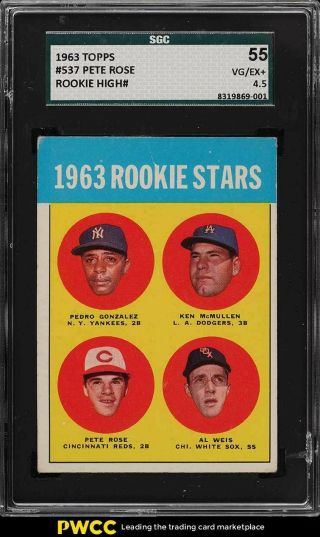 1963 Topps Pete Rose Rookie Rc 537 Sgc 4.  5 Vgex,