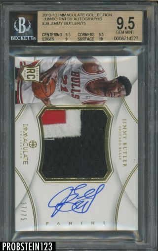 2012 - 13 Immaculate Jimmy Butler Rpa Rc Rookie 3 - Color Patch Auto /75 Bgs 9.  5
