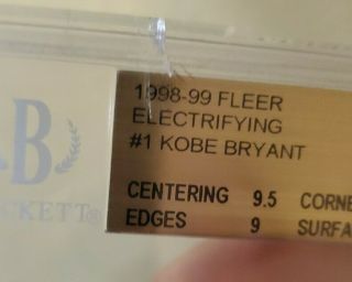 1998 Fleer Tradition Electrifying Kobe Bryant 1 Case HAS TINY CRACK Bgs 9.  5 3