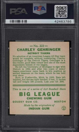 1933 Goudey Charley Gehringer 222 PSA 7 NRMT 2