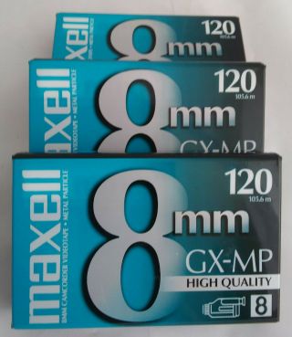 3 Maxell 8mm Gx - Mp 120 8mm Camcorder Tapes - Stored Properly