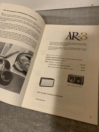 Acoustic Research AR Inc Suspension Loudspeakers COMPANY BROCHURE AD 3