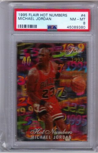 Michael Jordan 1995 - 96 Fleer Flair Hot Numbers Psa 8 Nm - Mt Chicago Bulls Rare