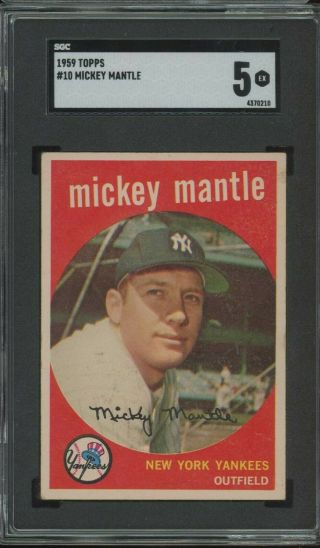 1959 Topps 10 Mickey Mantle - Sgc 5 Ex - Centered High End