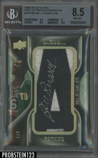 2008 - 09 Ud Black Hof Letters Bill Russell Letter A Patch Silver Auto 1/4 Bgs 8.  5