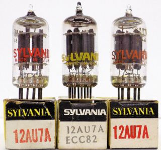 A Trio Of N.  O.  S Vintage Sylvania 12au7a/ecc82 Vacuum Tubes