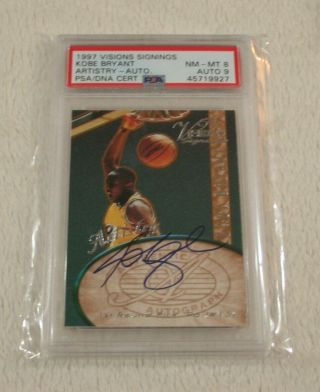 1997 Visions Signings Kobe Bryant Artistry Autograph Psa/dna 8 Nm - Mt Auto 9