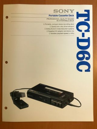Marketing Brochure Sony Tc - D6c Walkman Cassette Deck D620