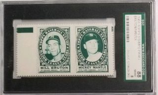 1961 Topps Stamps Panels Mickey Mantle /bill Bruton Sgc 88 8 Highest Graded 1/1
