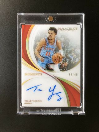 2018 - 19 Panini Immaculate Trae Young Auto Rc Rookie /49 Tyg3