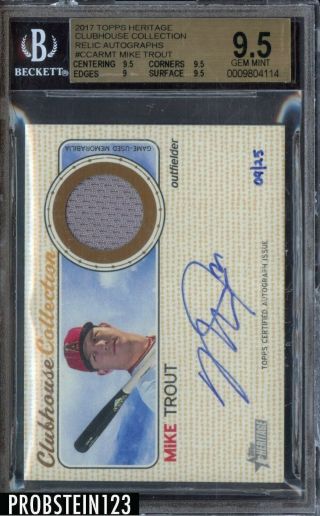 2017 Topps Heritage Mike Trout Clubhouse Jersey Auto Autograph D/25 Bgs 9.  5