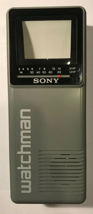 Sony Watchman Tv Fd - 10a B&w Handheld Portable Vhf Uhf Television Vintage 1987