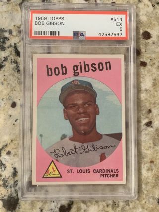 1959 Topps 514 Bob Gibson Hof Rc Rookie Cardinals Psa 5 Ex Centered 5,