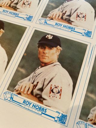 VTG The Natural Robert Redford Roy Hobbs Uncut Baseball Cards Sheet - Movie Prop 3