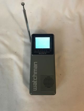 Sony Watchman Black And White Hand Held Tv Turns On.