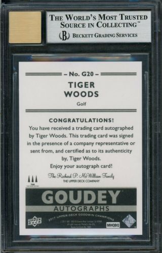 2017 Tiger Woods Goodwin Champions Goudey Autographs G20 BGS 9/10 w/3X9.  5 subs 2