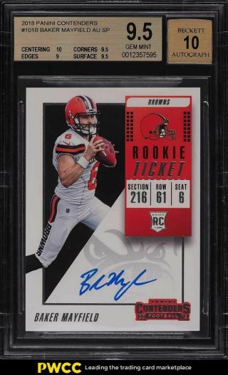 2018 Panini Contenders Both Hands Baker Mayfield Rookie Rc Auto 101 Bgs 9.  5