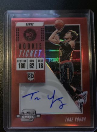 2018 - 19 Contenders Optic Ticket Red Prizm 138/149 Trae Young Rookie Auto