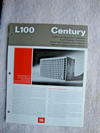 1970s Jbl L100 Century Speakers 2 Sided Page Brochure Pamphlet